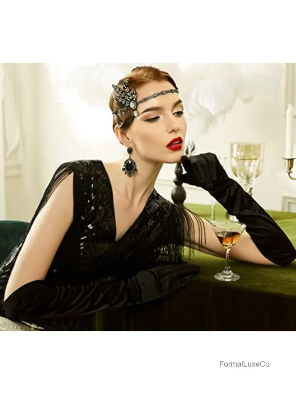 Sparkly Rhinestone Clutch Evening Bag with Long Satin Opera Gloves